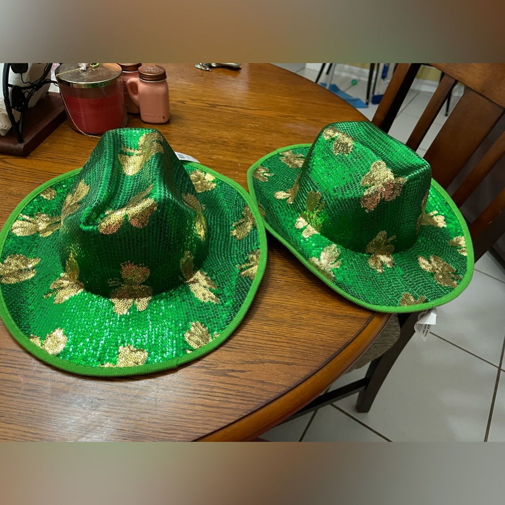 2 Green Sequin Cowboy Hat with Sequins good luck, Cowgirl,Western